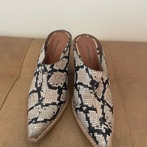 Jeffrey Campbell wood and acrylic heel mule